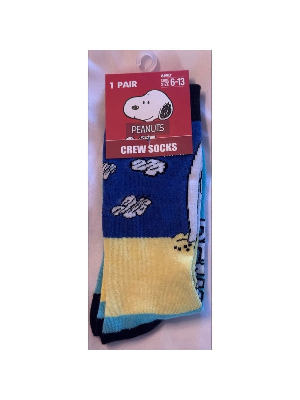 Men's Crazy Universe Peanuts Blue Yellow Crew Socks M